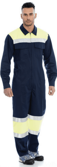 FATO MACACO ALTA VISIBILIDADE FITAS REFLETORAS HOMEM - SARJA 65% POLIESTER 35% ALGODAO 200GR/M2
