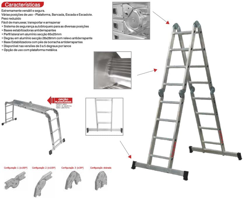 ESCADA MULTIUSOS EM ALUMINIO COM PLATAFORMA